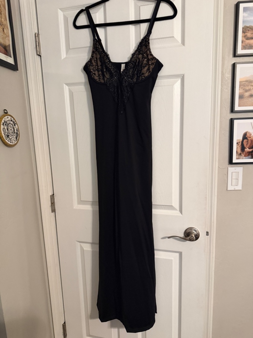 Black Lace-Trim Slip Dress